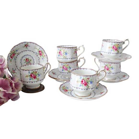6 Sets Royal Albert Petit Point Large Cups and Saucers Tea Party Gift Bone China - Picture 1 of 6